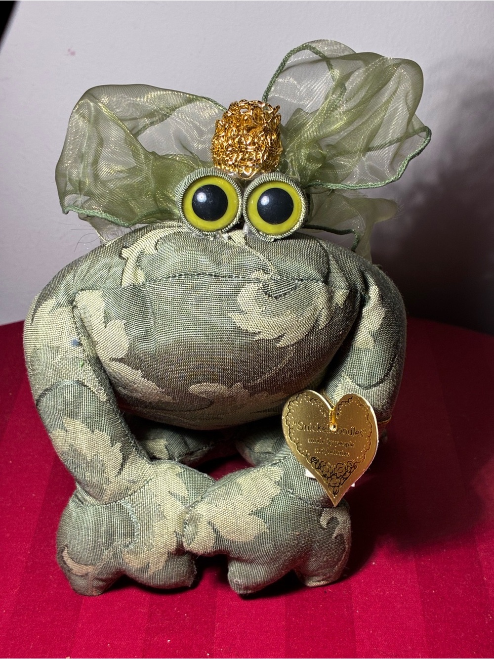 Snickelldoodles Frog Plush Handmade Folk Art Stuffed Animal Cottagecore Decor